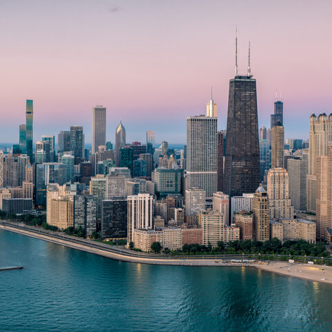 Dramatic view of Chicago at sunrise